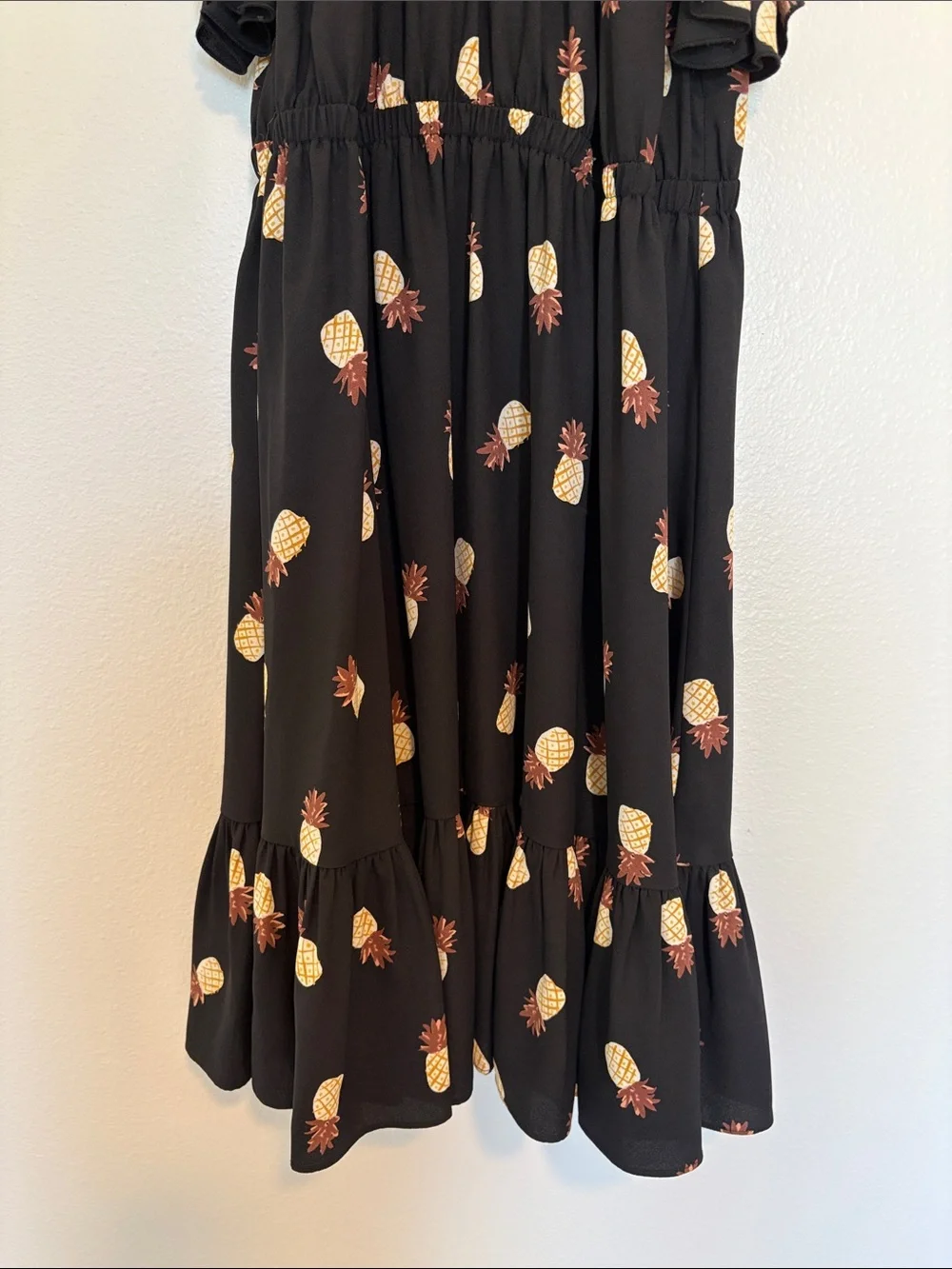 Kate Spade Pineapple Print Sleeveless Ruffle A-Line Mini Dress Black Medium